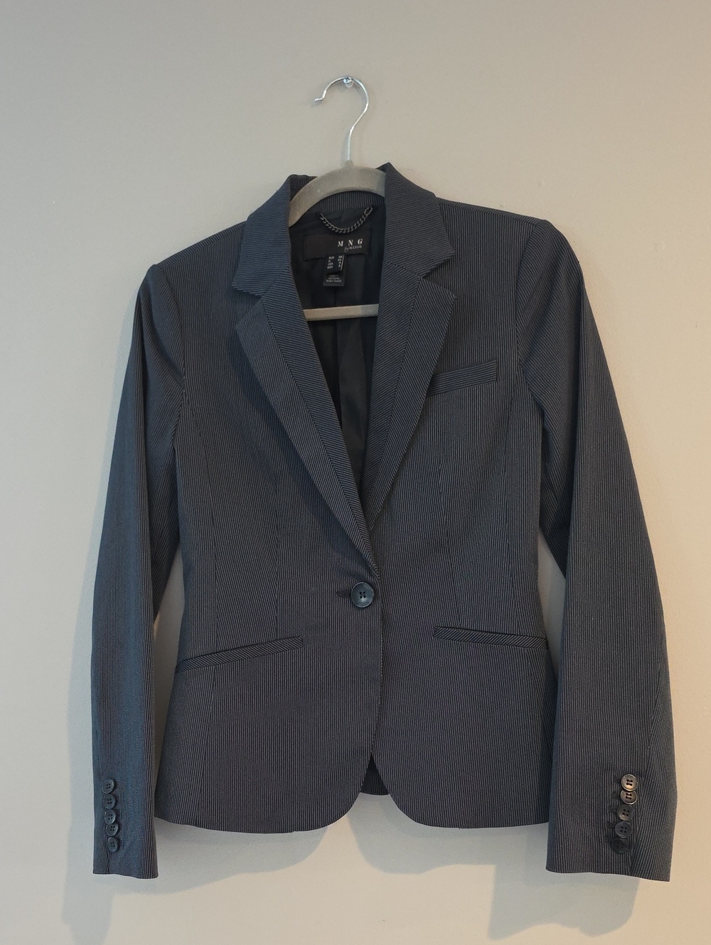 Mango Charcoal Pinstripe Single-Button Blazer